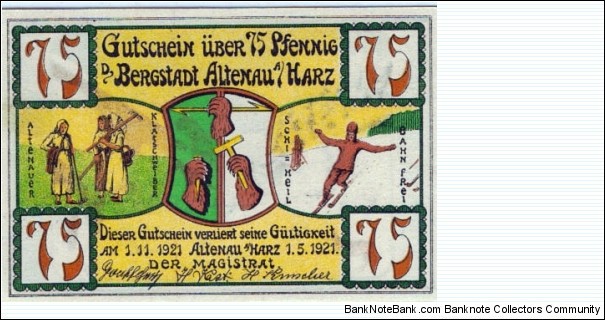 Altenau Germany 75pfennig May1921 Notgeld Banknote
