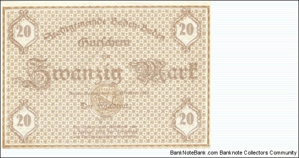 Baden Baden Germany 20 Marks 22Oct1918 Notgeld Banknote