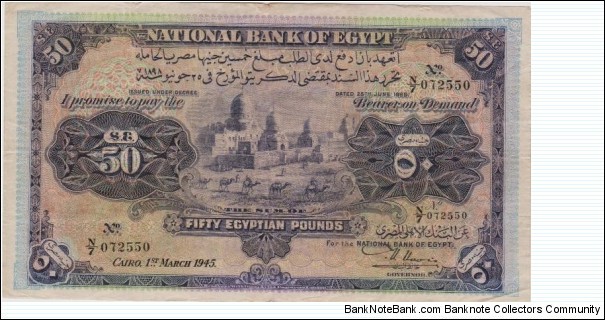 50 Pounds, 1945 National Bank of Egypt  Banknote