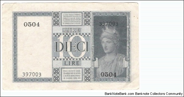 Banknote from Italy year 1939