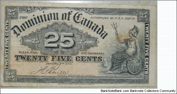 Dominion of Canada Tenty Five Cent Shinplaster Banknote