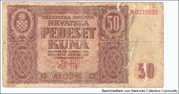 50 Kuna(1941) Banknote