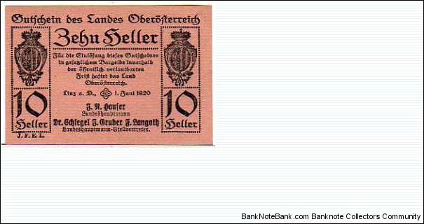 *NOTGELD*__10 Heller__01.06.1920__Linz Banknote