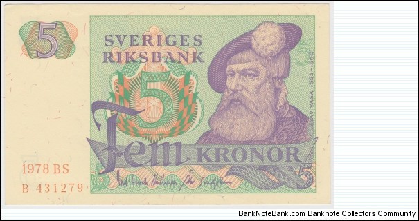 1978 Sweden 5 Krona Banknote