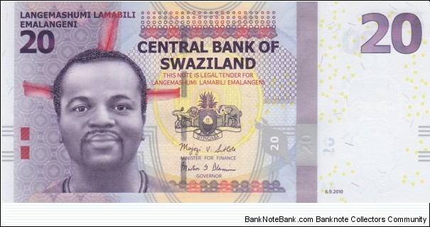 Swaziland PNew (20 emalangeni 6/9-2010) Banknote