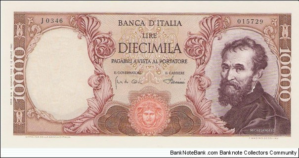 10.000 Lire 'Michelangelo' Banknote