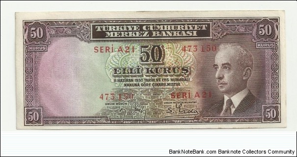 Turkey 50 Kuruş-İnönü Banknote