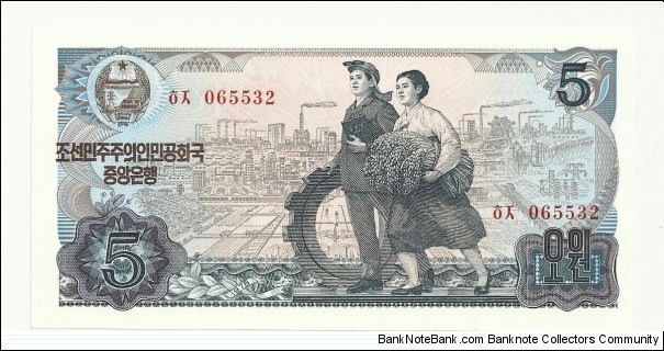 NKorea 5 Won 1978-red Banknote