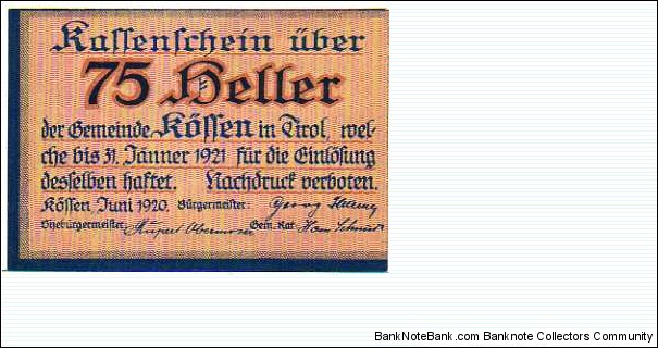 *NOTGELD*__75 Heller__pk# NL__31.01.1921__Kossen in Tirol Banknote