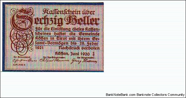 *NOTGELD*__60 Heller__pk# NL__28.02.1921__Kossen in Tirol Banknote