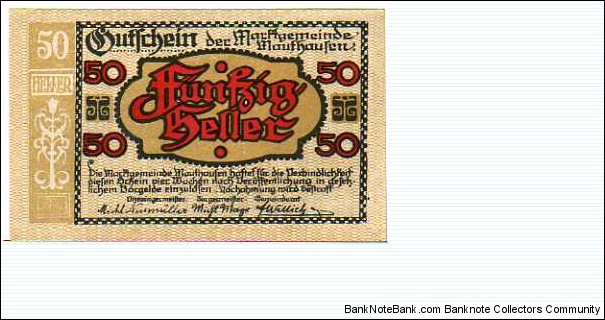 *NOTGELD*__50 Heller__pk# NL__Mauthausen Banknote