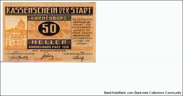 *NOTGELD*__50 Heller__pk# NL__03.1920__Korneuburg Banknote