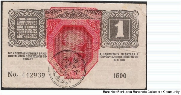 Fiume PS101a 1 krona 1916 (1921) Banknote
