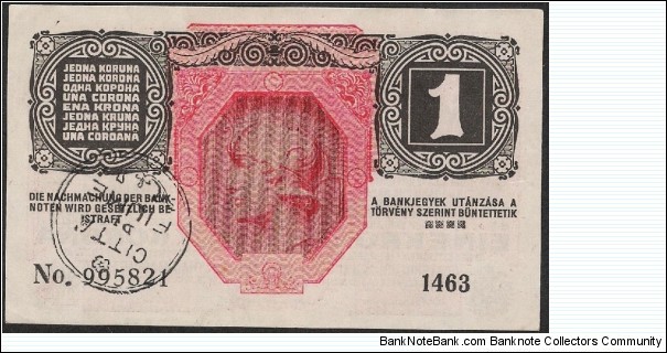 Fiume PS101a 1 krona 1916 (1921) Banknote