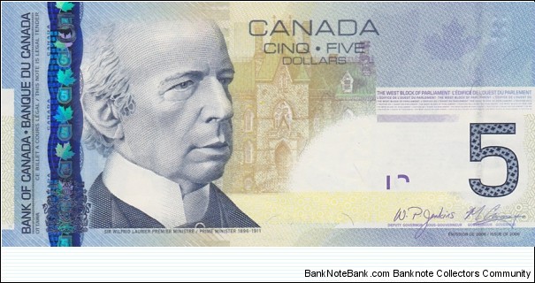 Canada P101A (5 dollars 2006) (Printed 2008) Banknote