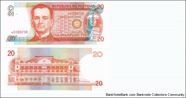 20 PESOS FIDEL RAMOS SIGNATURE, RED SERIAL STARNOTE Banknote