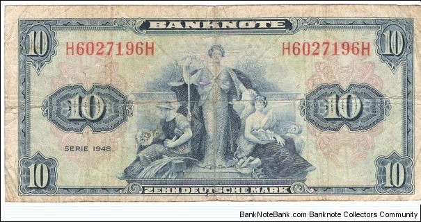 10 Mark(West Germany-U.S.ARMY COMMAND 1948 First issue)  Banknote