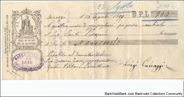 *Kingdom of Italy*__Lire 900__pk# NL__Debt Securities (Promissory Note-B.P.L)__22.04.1899__Arezzo__stamp 