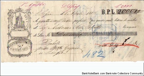 *Kingdom of Italy*__Lire 2000__pk# NL__Debt Securities (Promissory Note-B.P.L)__01.04.1886__S.Sofia (Forlì)__stamp 