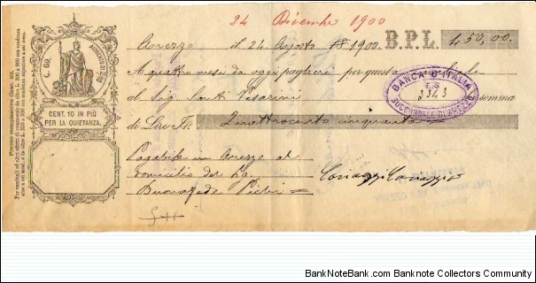 *Kingdom of Italy*__Lire 450__pk# NL__Debt Securities (Promissory Note-B.P.L)__24.08.1900__Arezzo__stamp 