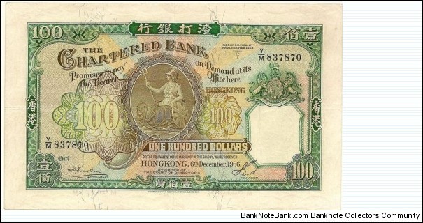 Chartered Bank Hong Kong $100 Banknote