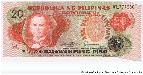 PHILIPPINES UNDER FERDINAND MARCOS ADMINISTRATION 20 PESOS 