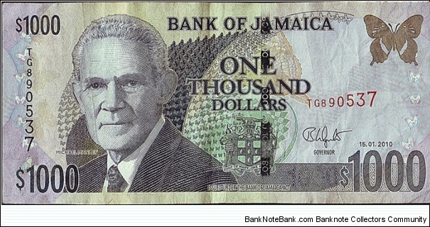 Jamaica 2010 1,000 Dollars. Banknote