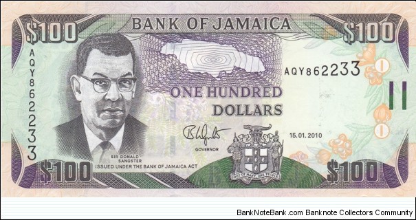 Jamaica P84h (100 dollar 15/1-2010) Banknote
