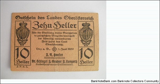 AUSTRIA NOTGELD 10 HELLER Banknote