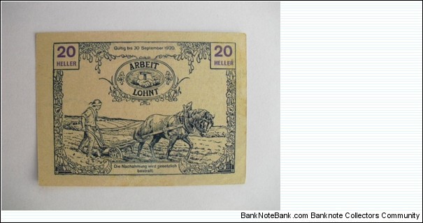 AUSTRIAN NOTGELD 20 HELLER Banknote