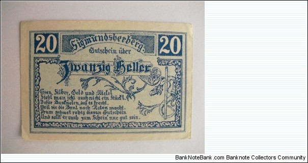 AUSTRIAN NOTGELD 20 HELLER Banknote