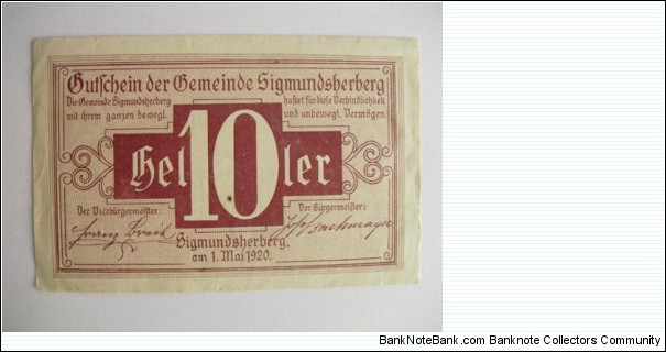 AUSTRIAN NOTGELD 10 HELLER Banknote