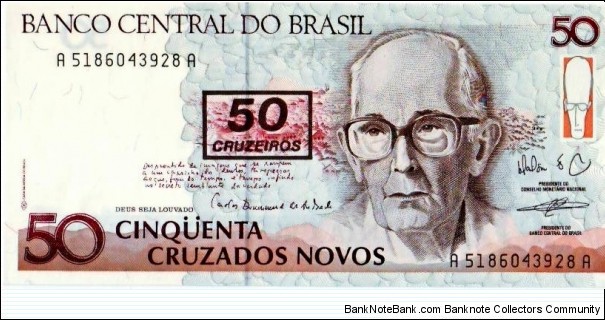 50 Cruzeiros (Surcharged) Banknote