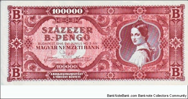 100.000 B-Pengö Banknote