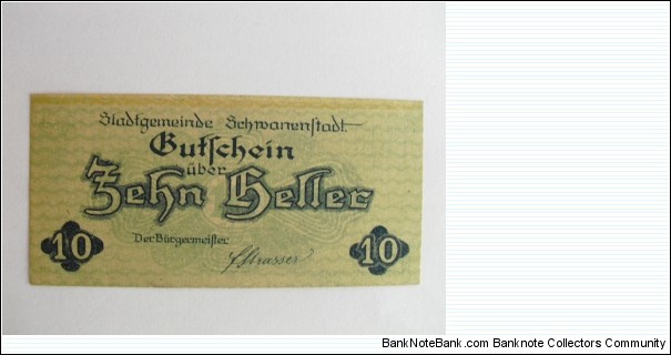 Austrian notgeld. Year: 1920. Value: 10 heller.  Banknote