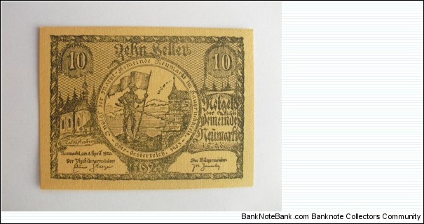 Austrian notgeld. Year: 1920. Value: 10 heller.  Banknote