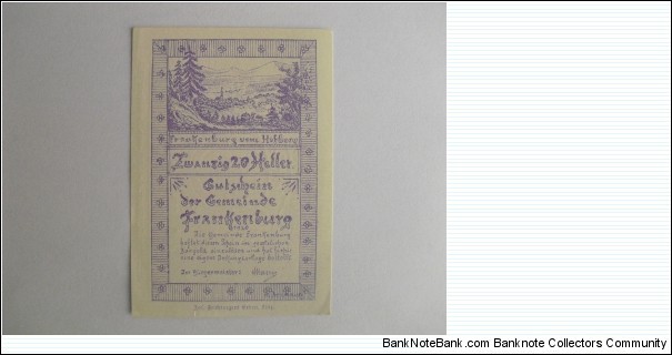 Austrian notgeld. Year: 1920. Value: 20 heller.  Banknote