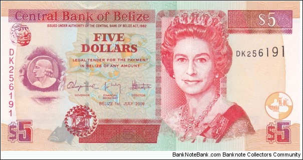 Belize P67d (5 dollars 2009) Banknote