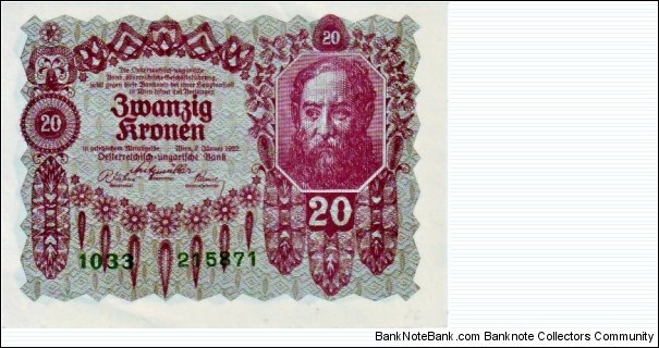 Austro-Hungarian Empire 20 Kronen Banknote