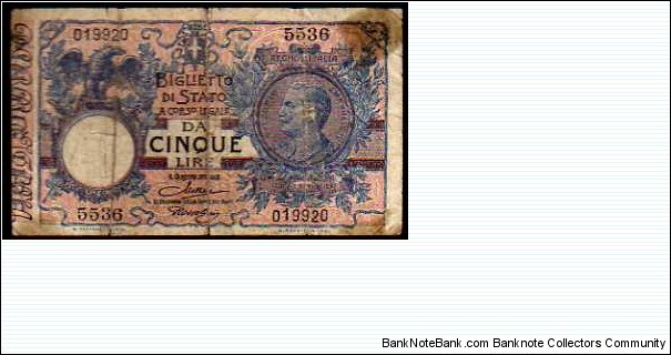 5 Lire__pk# 23 f__Sign. Maltese & Rossolini Banknote