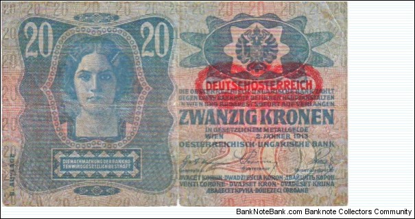 Austro-Hungarian Empire 20 Kronen Banknote