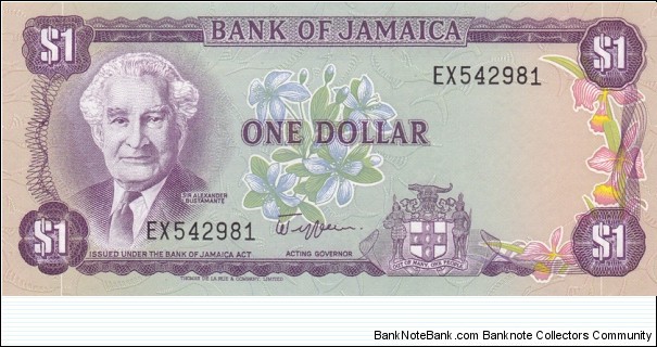 Jamaica P64a (1 dollar ND 1982-1986) Banknote
