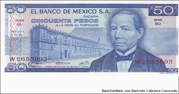 Mexico P65a (50 pesos 18/7-1973) Banknote