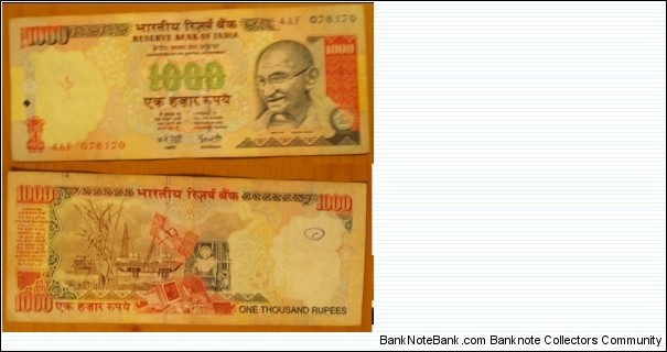 1000 Rupees. YV Reddy signature. Banknote