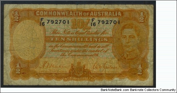 1939 10 Shilling Note with Sheehan & Mcfarlane signatures. Banknote