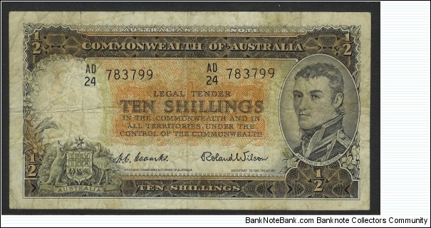 1954 10 Shilling Note with Coombs & Wilson signatures.  Banknote