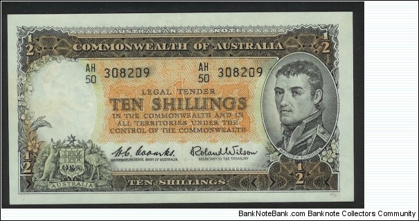 1961 10 Shilling Note with Coombs & Wilson signatures. Legend changed to 