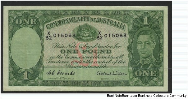1952 One Pound Note. Last issue with George VI. Has Coombs & Wilson signatures. A Lovely note in aUNC condition. Banknote