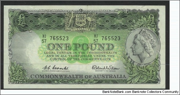 1961 One Pound Note. Elizabeth II Issue. Last issue before decimal changeover. Has Coombs & Wilson signatures with legend changed to 