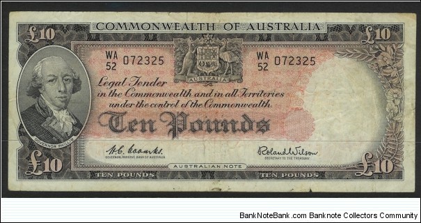 1960 Ten Pound note. Legend changed to read 